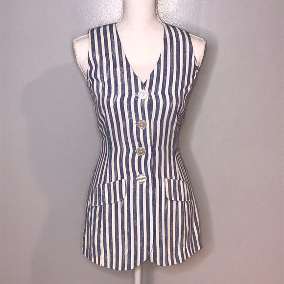 Vintage Rampage Striped Polka Dot Button Down Vest - Picture 2 of 8